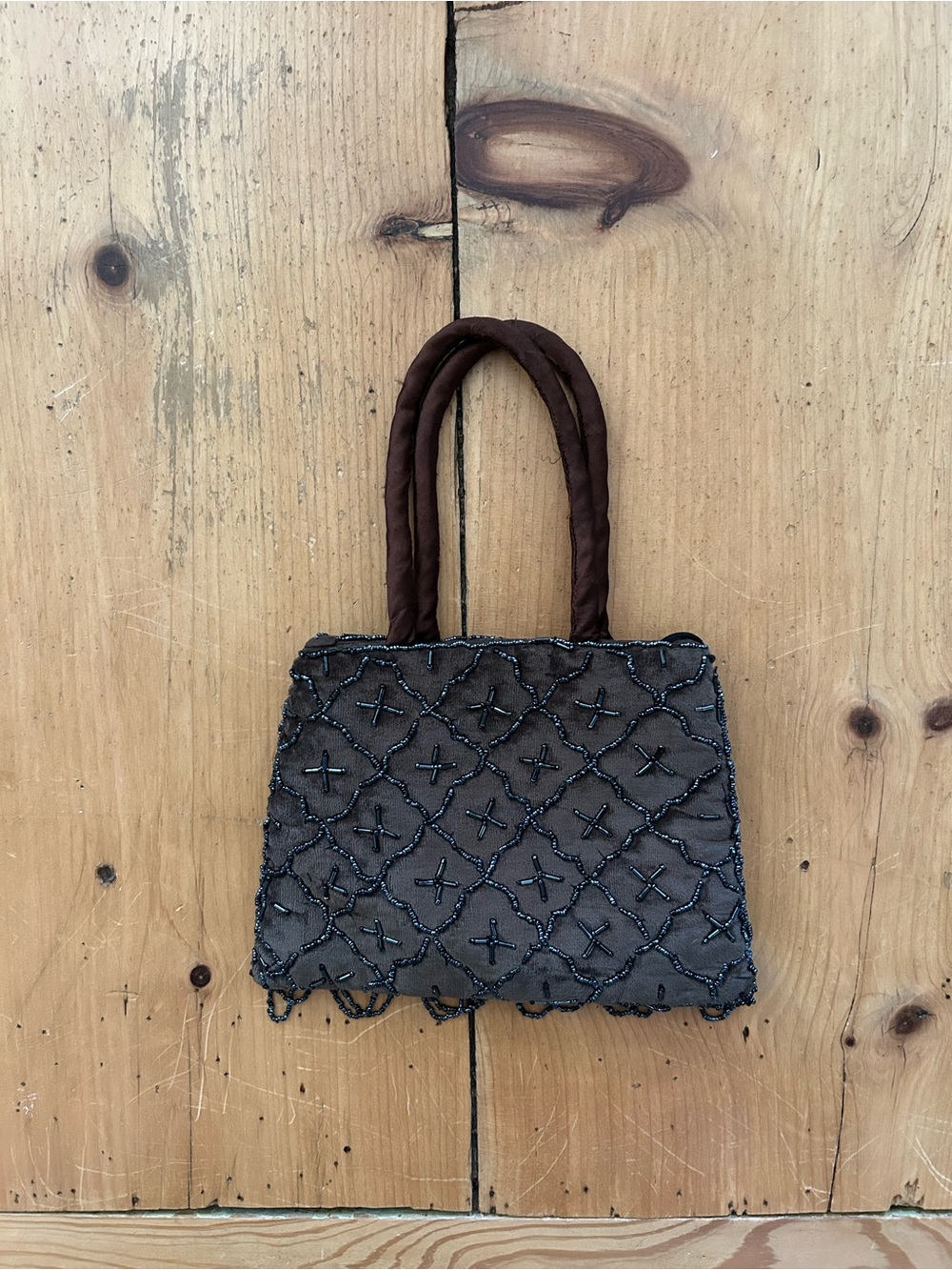 Brown Velvet Beaded Women’s Handbag